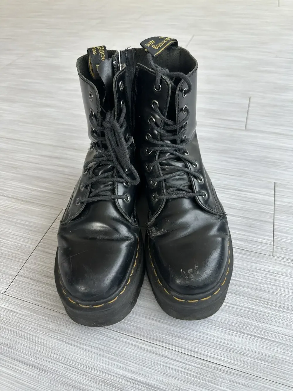Dr. Martens Jadon Platform Black Polished Smooth Leather Boots Sz 9